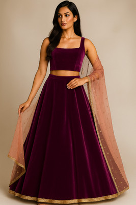 lazyandcrazy shop Self Design Semi Stitched Lehenga Choli(Purple)