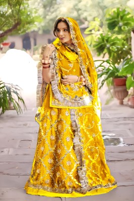 Anjani Textile Embroidered, Embellished Semi Stitched Lehenga Choli(Yellow)