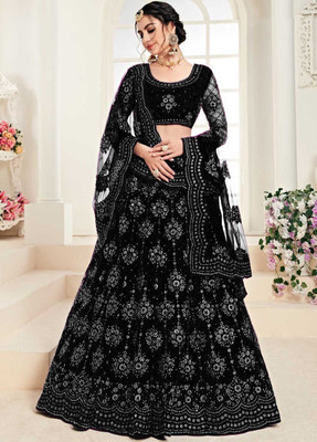 Ramya Fashion Embroidered Semi Stitched Lehenga Choli(Black)
