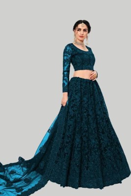 AADITASYA Embroidered Semi Stitched Lehenga Choli(Blue)