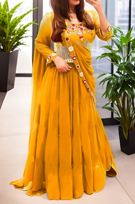 kamaldesigner Embellished Semi Stitched Lehenga Choli(Yellow)