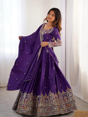 Kedar Fab Embroidered Semi Stitched Lehenga Choli(Purple)