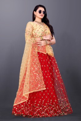 JAY RAMDEV FASHION Embroidered Semi Stitched Lehenga Choli(Red)