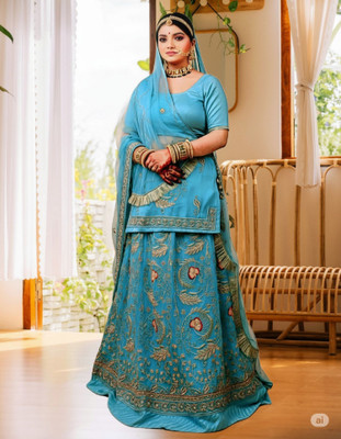 SHREE AMBEY TRADING Embroidered Semi Stitched Rajasthani Poshak(Light Blue)