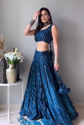 Udbhav Export Embroidered Semi Stitched Lehenga Choli(Blue)