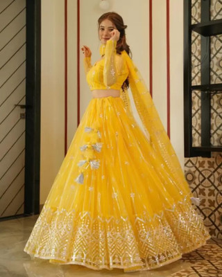 QUEDDY'S Embroidered Semi Stitched Lehenga Choli(Yellow)