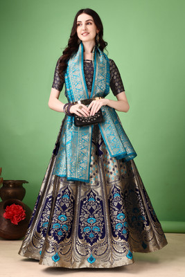 LCHH6GYGHAWUGUPD Self Design Semi Stitched Lehenga Choli(Dark Blue)