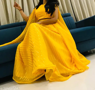 QUEDDY'S Self Design Semi Stitched Lehenga & Crop Top(Yellow)