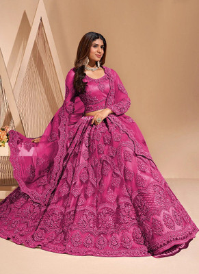 Udbhav Export Embroidered Semi Stitched Lehenga Choli(Pink)