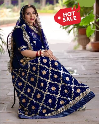 Anjani Textile Embroidered, Embellished Semi Stitched Rajasthani Poshak(Blue)