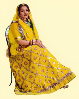 Hemlata Embroidered, Embellished Semi Stitched Lehenga Choli(Yellow)