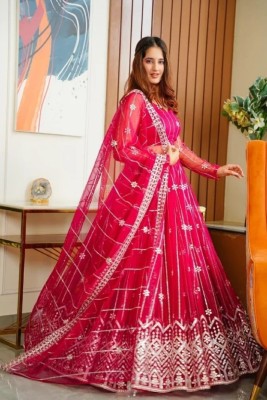 anara Embroidered Semi Stitched Lehenga Choli(Pink)