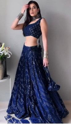 ZAALIMA FASHION Embroidered Semi Stitched Lehenga Choli(Dark Blue)