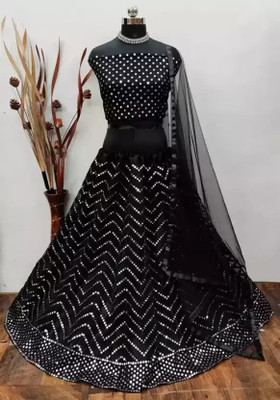 QUEDDY'S Embellished Semi Stitched Lehenga Choli(Black)