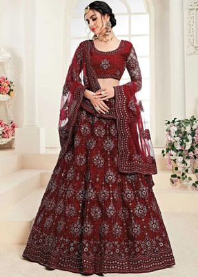 Udbhav Export Embroidered Semi Stitched Lehenga Choli(Maroon)