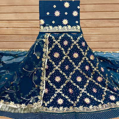 MADHUR HAND WORK ART Embroidered, Embellished Semi Stitched Rajasthani Poshak(Light Blue)
