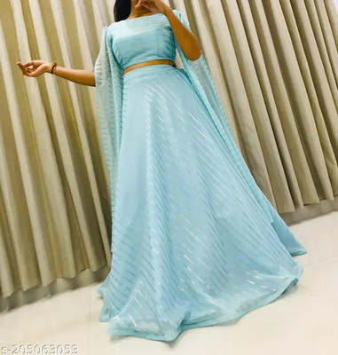 Yozzby Printed Semi Stitched Lehenga Choli(Light Blue)