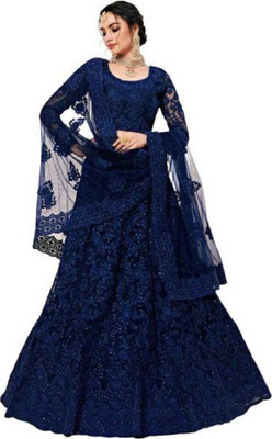 nv patel Embroidered Semi Stitched Lehenga Choli(Blue)