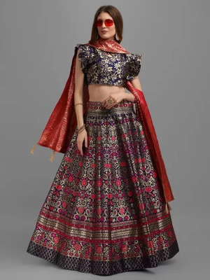 Tishta Floral Print Semi Stitched Lehenga Choli(Multicolor)