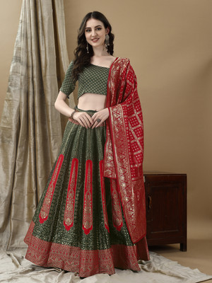 A To Z Cart Embellished Semi Stitched Lehenga Choli(Green)