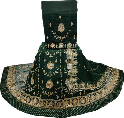 MANTUSHTI Embroidered Semi Stitched Rajasthani Poshak(Dark Green)