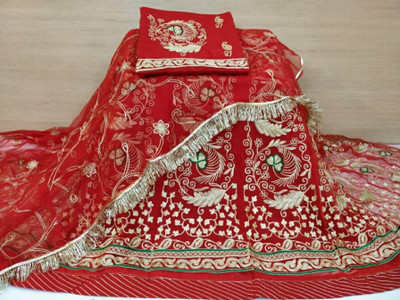 Bhawani Collection Embroidered Semi Stitched Rajasthani Poshak(Red)