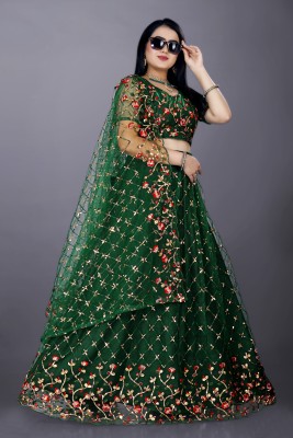 Mb Fashion Embroidered Semi Stitched Lehenga Choli(Green)