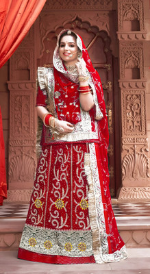 Anjani Textile Embroidered, Embellished Semi Stitched Rajasthani Poshak(Red)