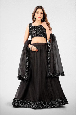 Jkdesignstudio Embroidered, Embellished Semi Stitched Lehenga Choli(Black)