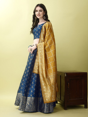 SWAMI STUDIO Self Design Semi Stitched Lehenga Choli(Blue)