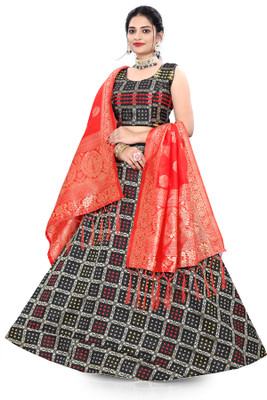 Tishta Bandhani Semi Stitched Lehenga Choli(Black)