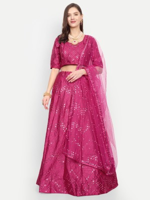 Divastri Embroidered Semi Stitched Lehenga Choli(Pink)