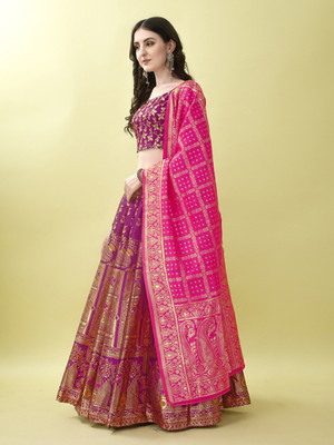SWAMI STUDIO Self Design Semi Stitched Lehenga Choli(Purple)