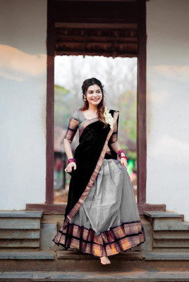 fabguru Self Design Semi Stitched Lehenga Choli(Black, Grey)