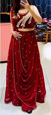 KalyaniTextile Embroidered, Embellished Semi Stitched Lehenga & Crop Top(Maroon)
