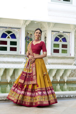 ShringarHouse Embroidered, Floral Print, Digital Print Semi Stitched Lehenga Choli(Yellow)