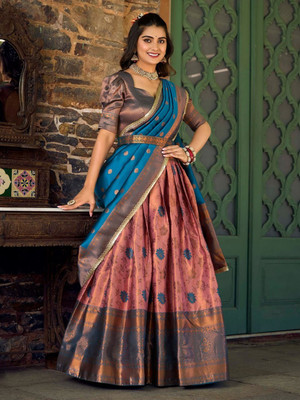 ROYAL JUNCTIONWEAR Printed Semi Stitched Lehenga Choli(Blue)