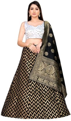 Tishta Chevron/Zig Zag Semi Stitched Lehenga Choli(Black)