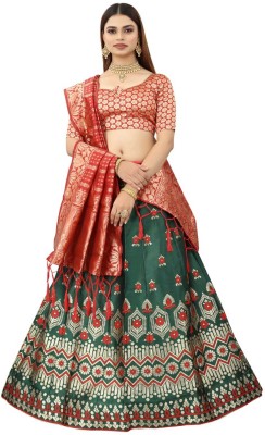 NITYA TEXOFAB Self Design Semi Stitched Lehenga Choli(Light Green, Red)