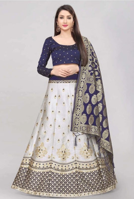 Harshiv Textile Self Design Semi Stitched Lehenga Choli(Blue)