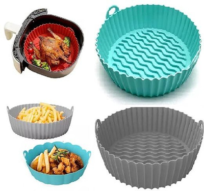 PABUZA Air Fryer Reusable Silicone Pot Non-Stick Air Fryer Liner Ear Handles Airfryer Tray