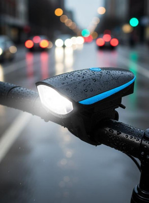 BLACKBELL™ 2-in-1 USB Rechargeable Bicycle Horn LED Front Light (3 modes) (Black, Blue) LED Front Light(BLACK, BLUE)