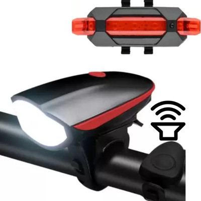 Rebound USB Rechargeable Cycle Horn LED Light with USB Rechargeable Cycle LED Taillight LED Front Rear Light Combo(Red)