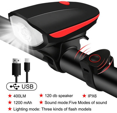 BLACKBELL 2-in-1 USB Rechargeable Bicycle/Bike Horn LED Front Light (3 modes) LED Front Light(Red)