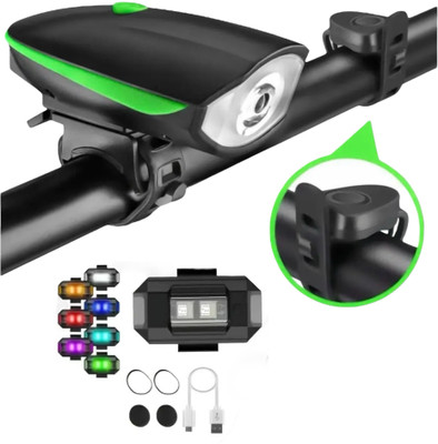 HighRider USB Rechargeable Green Bicycle Light & Horn with Helmet Light Bell(Multicolor)