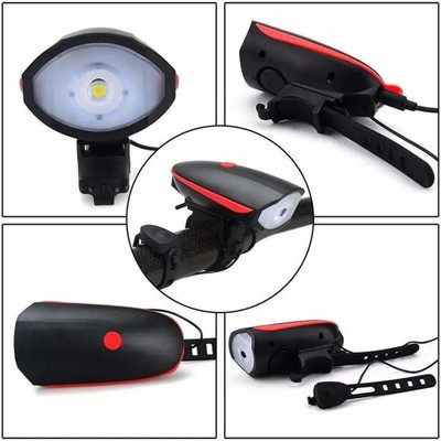 HighRider USB Rechargeable LED Front Cycle Light & Horn (Red,Black) Bell(Red)