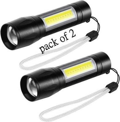 MHAX (Pack 2 ) Mini Rechargeable Pocket Torch Light Zoom_COB_USB Led_WaterProof Torch(Black, 4.5 cm, Rechargeable)