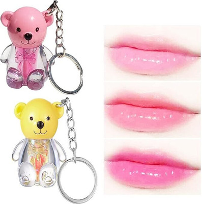 beinina 2in1 Cute Teddy Bear Keychain Lipstick Combo Set| Non Transfer Lip Gloss Set(2 Pcs Of Teddy Bear Lipstick Gloss, 16 ml)