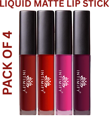 INTIMIFY Liquid Waterproof Matte Lipstick (Red, Maroon, Pink, Purple – Pack of 4)(Red, Maroon, Pink, Purple, 16 ml)