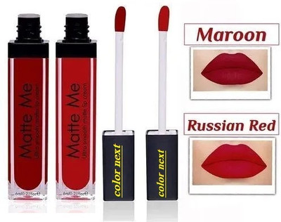 K3NTERPRISES matte me liquid matte lipstick WaterProof Sensational lipstick 2pcs red maroon(Multicolor, 12 ml)